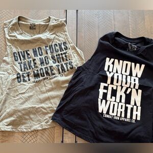 Graphic Sleeveless Cropped Tanks in Black and Army Green